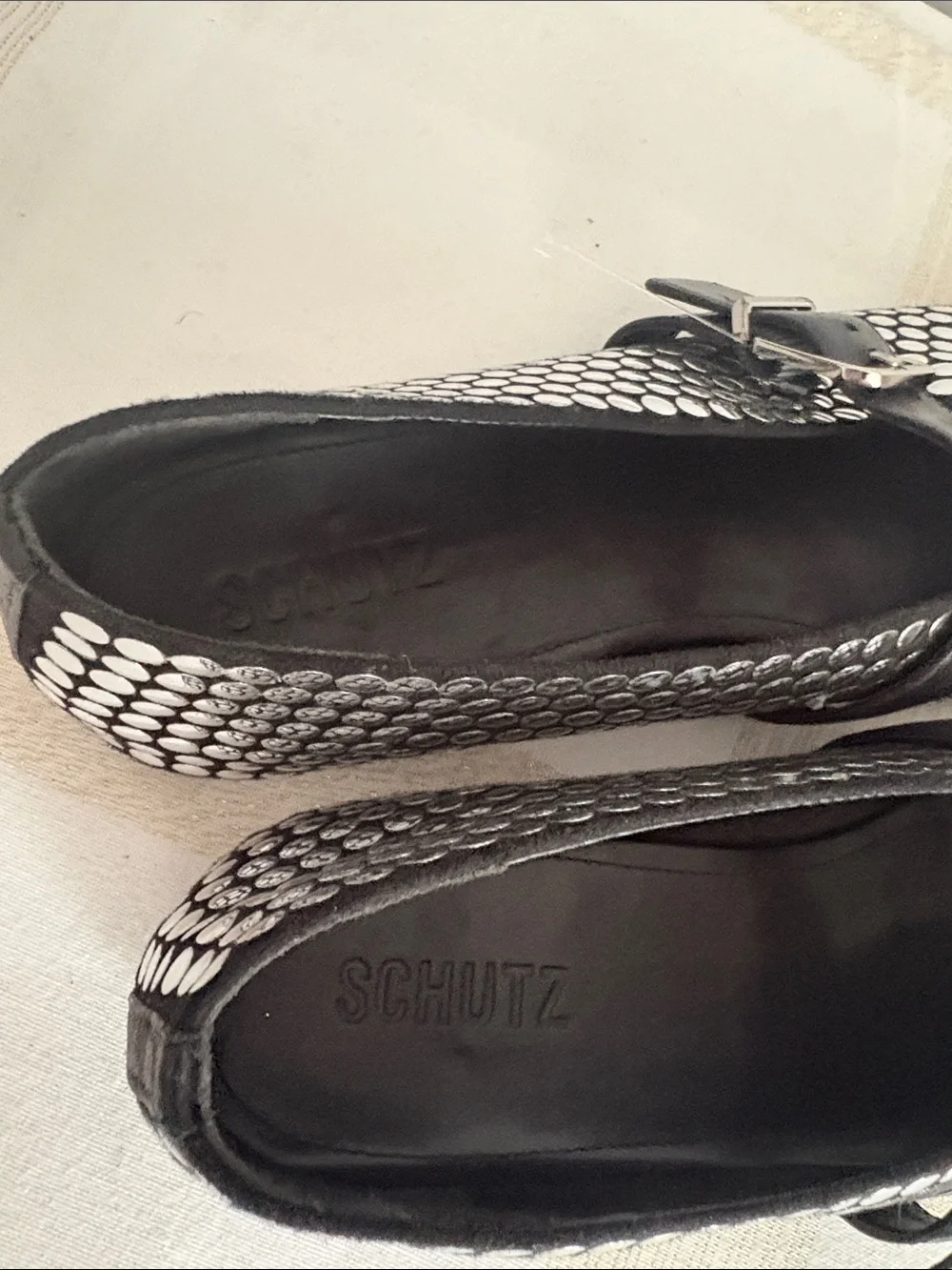 Designer Mary Jane with strap across. Silver metal circles design, BNWOT - Picture 11 of 13